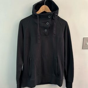 Oakley Hooded High Neck 3 Button Black Sweatshirt  SZ S Thumb Holes At Cuffs